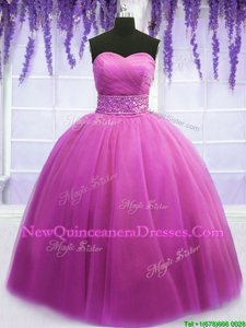 Exquisite Ball Gowns Quinceanera Gown Lilac Sweetheart Tulle Sleeveless Floor Length Lace Up