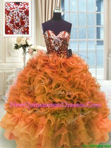 Best Selling Orange Quinceanera Dresses Military Ball and Sweet 16 and Quinceanera and For withRuffles Sweetheart Sleeveless Lace Up