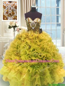 Simple Yellow Green Sleeveless Organza Lace Up 15th Birthday Dress for Military Ball and Sweet 16 and Quinceanera