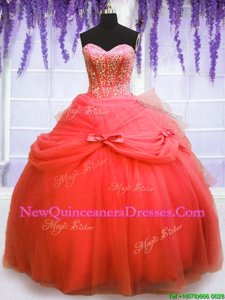 Luxurious Floor Length Ball Gowns Sleeveless Coral Red 15th Birthday Dress Lace Up