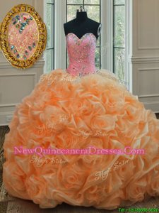 Orange Sleeveless Beading Floor Length Quinceanera Dresses