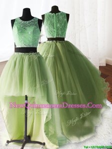 Exquisite Three Piece Yellow Green Scoop Neckline Beading and Lace and Ruffles Sweet 16 Dress Sleeveless Zipper