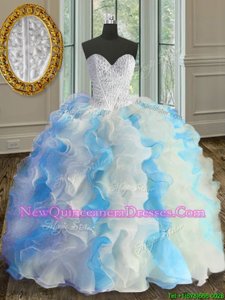 Elegant Sleeveless Beading and Ruffles Lace Up Quinceanera Gown