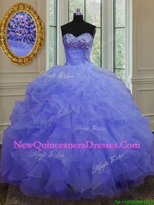 Spectacular Spring and Summer and Fall and Winter Organza Sleeveless Floor Length Quinceanera Dress andBeading and Ruffles