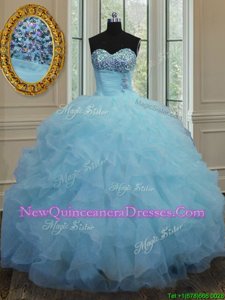 Baby Blue Ball Gown Prom Dress Military Ball and Sweet 16 and Quinceanera and For withBeading and Ruffles Sweetheart Sleeveless Lace Up