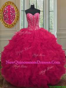 Romantic Sweetheart Sleeveless Lace Up Sweet 16 Dress Coral Red Organza