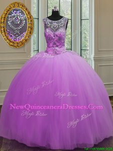 Hot Sale Halter Top Beading Sweet 16 Quinceanera Dress Purple Lace Up Sleeveless Floor Length