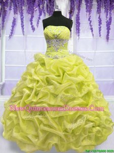 Best Selling Ball Gowns Quince Ball Gowns Yellow Green Strapless Organza Sleeveless Floor Length Lace Up