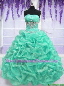 Fantastic Floor Length Turquoise Sweet 16 Dresses Strapless Sleeveless Lace Up