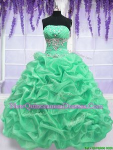 Free and Easy Apple Green Quinceanera Dresses Military Ball and Sweet 16 and Quinceanera and For withBeading Strapless Sleeveless Lace Up