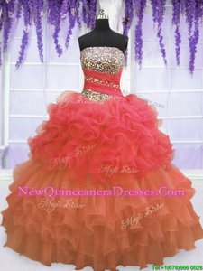 Strapless Sleeveless Organza Quinceanera Dresses Beading and Ruffled Layers and Pick Ups Lace Up