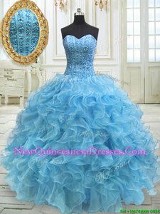 Customized Baby Blue Quinceanera Gowns Military Ball and Sweet 16 and Quinceanera and For withBeading and Ruffles Sweetheart Sleeveless Lace Up