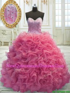 Perfect Mini Length Watermelon Red 15th Birthday Dress Sweetheart Sleeveless Sweep Train Lace Up