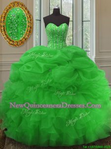 Dazzling Green Sweetheart Neckline Beading and Ruffles and Pick Ups Quinceanera Gowns Sleeveless Lace Up