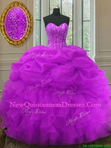 Pick Ups Floor Length Purple Quinceanera Dresses Sweetheart Sleeveless Lace Up