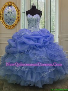 Traditional Floor Length Lace Up Quinceanera Dresses Blue and In for Military Ball and Sweet 16 and Quinceanera withBeading and Pick Ups