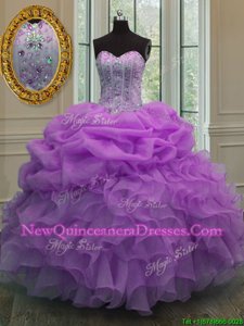 Lovely Lilac Sweetheart Neckline Beading and Pick Ups Quinceanera Dresses Sleeveless Lace Up