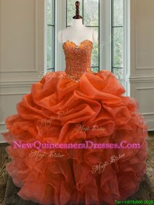 Trendy Orange Sleeveless Organza Lace Up Quinceanera Dress for Military Ball and Sweet 16 and Quinceanera