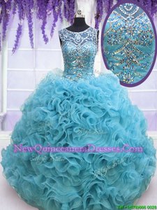 Artistic Baby Blue Square Lace Up Beading and Ruffles Quinceanera Dresses Sleeveless