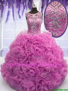 Scoop Sleeveless Lace Up Floor Length Beading and Ruffles Sweet 16 Quinceanera Dress