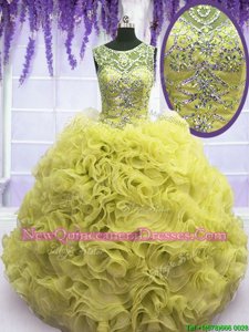 Superior Scoop Yellow Lace Up Quinceanera Gown Beading and Ruffles Sleeveless Floor Length