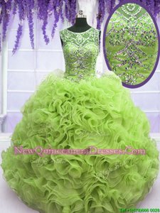 Gorgeous Spring Green Lace Up Scoop Beading and Ruffles Vestidos de Quinceanera Organza Sleeveless