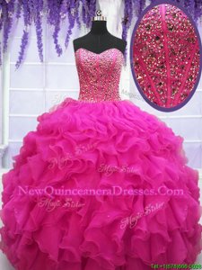 Fabulous Floor Length Fuchsia Sweet 16 Quinceanera Dress Sweetheart Sleeveless Lace Up