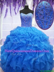 Royal Blue Sweetheart Neckline Beading and Ruffles Sweet 16 Quinceanera Dress Sleeveless Lace Up