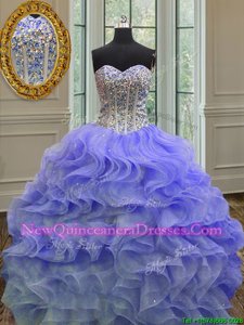 Most Popular Floor Length Lace Up 15th Birthday Dress Lavender and In for Military Ball and Sweet 16 and Quinceanera withBeading and Ruffles