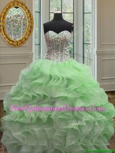 Spectacular Spring Green Sleeveless Beading and Ruffles Floor Length Quince Ball Gowns