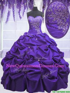 Decent Purple Sweetheart Neckline Beading and Pick Ups Quinceanera Gown Sleeveless Lace Up