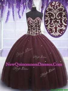 Fantastic Dark Purple Quinceanera Gowns Military Ball and Sweet 16 and Quinceanera and For withBeading and Appliques Sweetheart Sleeveless Lace Up