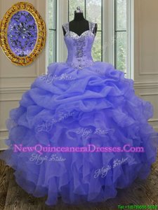 Fine Purple Quinceanera Dress Military Ball and Sweet 16 and Quinceanera and For withBeading and Ruffles Straps Sleeveless Zipper