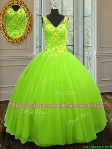 Designer Straps Straps Spring Green Ball Gowns Beading Sweet 16 Quinceanera Dress Zipper Tulle Sleeveless Floor Length