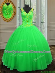 Fabulous Sleeveless Floor Length Beading Zipper Vestidos de Quinceanera with Green