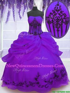 Decent Purple Quinceanera Dresses Military Ball and Sweet 16 and Quinceanera and For withEmbroidery Strapless Sleeveless Lace Up