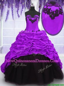 Wonderful Purple Taffeta Lace Up 15 Quinceanera Dress Sleeveless With Train Sweep Train Appliques and Pick Ups