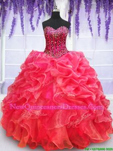 Romantic Red Sleeveless Beading and Appliques and Ruffled Layers Floor Length Vestidos de Quinceanera