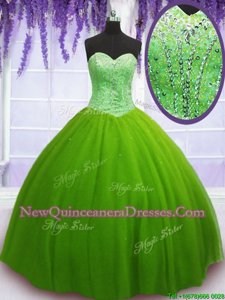 Suitable Spring Green Sleeveless Floor Length Beading Lace Up Quinceanera Gowns