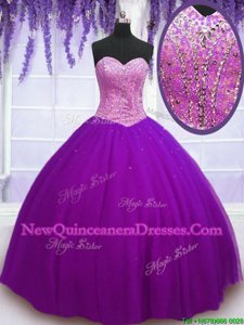 Edgy Ball Gowns Sweet 16 Quinceanera Dress Eggplant Purple Sweetheart Tulle Sleeveless Floor Length Lace Up