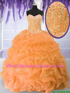 Cheap Floor Length Orange 15 Quinceanera Dress Sweetheart Sleeveless Lace Up