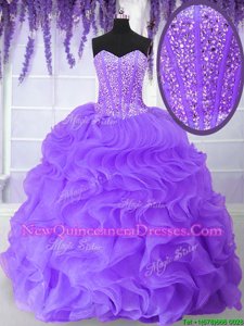 Exquisite Purple Sweetheart Neckline Beading and Ruffles Sweet 16 Dress Sleeveless Lace Up