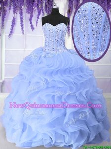 Dazzling Purple Sweetheart Neckline Beading and Ruffles Quinceanera Gowns Sleeveless Lace Up