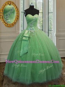 High End Yellow Green Tulle Lace Up Sweetheart Sleeveless Floor Length Vestidos de Quinceanera Beading and Ruching and Bowknot