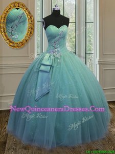 Wonderful Floor Length Light Blue 15th Birthday Dress Sweetheart Sleeveless Lace Up