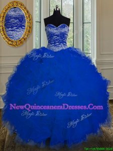 Elegant Royal Blue Sleeveless Floor Length Beading and Ruffles Lace Up Quinceanera Gowns