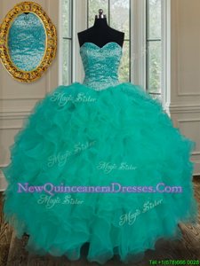 Sumptuous Floor Length Turquoise Ball Gown Prom Dress Sweetheart Sleeveless Lace Up