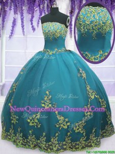 Deluxe Floor Length Ball Gowns Sleeveless Turquoise 15th Birthday Dress Zipper