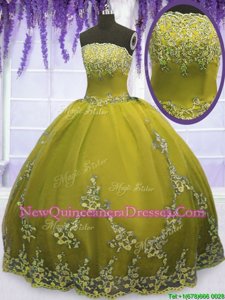 Great Olive Green Sleeveless Floor Length Appliques Zipper Sweet 16 Quinceanera Dress