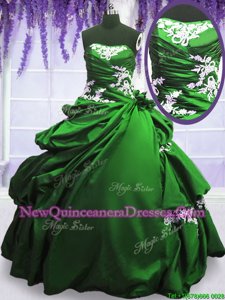 Fabulous Sleeveless Taffeta Floor Length Lace Up Sweet 16 Dress inSpring Green withAppliques and Pick Ups